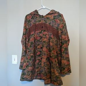 April Cornell floral button up cardigan with hood XL